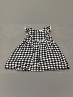 Girls Navy blue and White Gingham Ruffle Dress